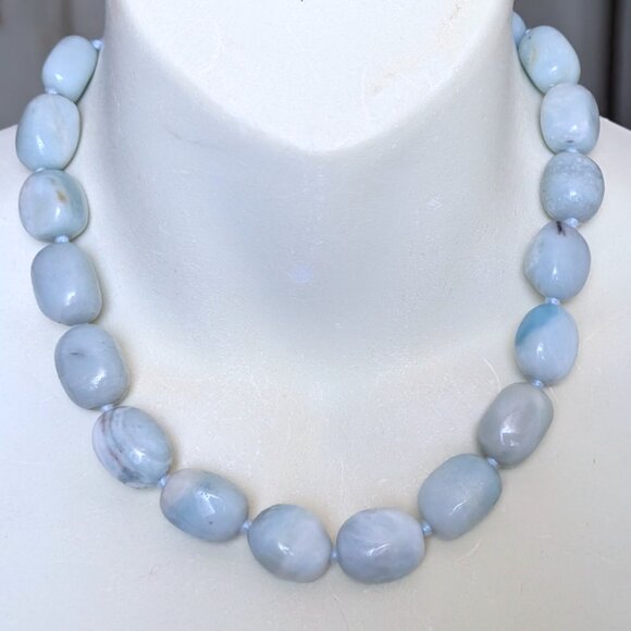Designer Blue Green Larimar Bead Beaded Necklace Sterling Clasp 17"-19" Length - Picture 5 of 11
